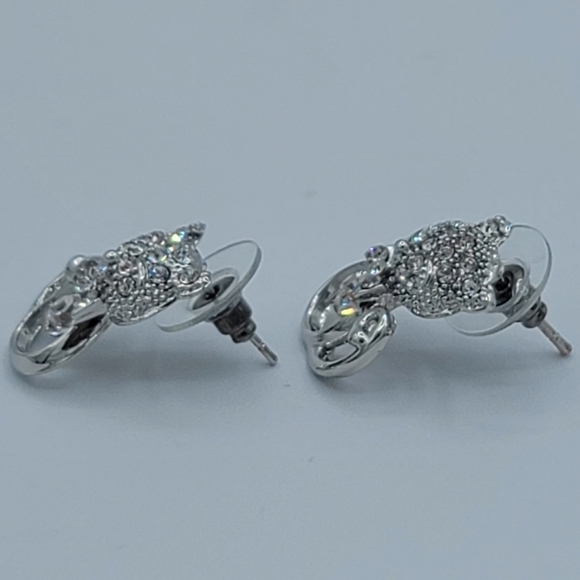 Silvertone Cat Crystal Earrings #1217 - Picture 5 of 11